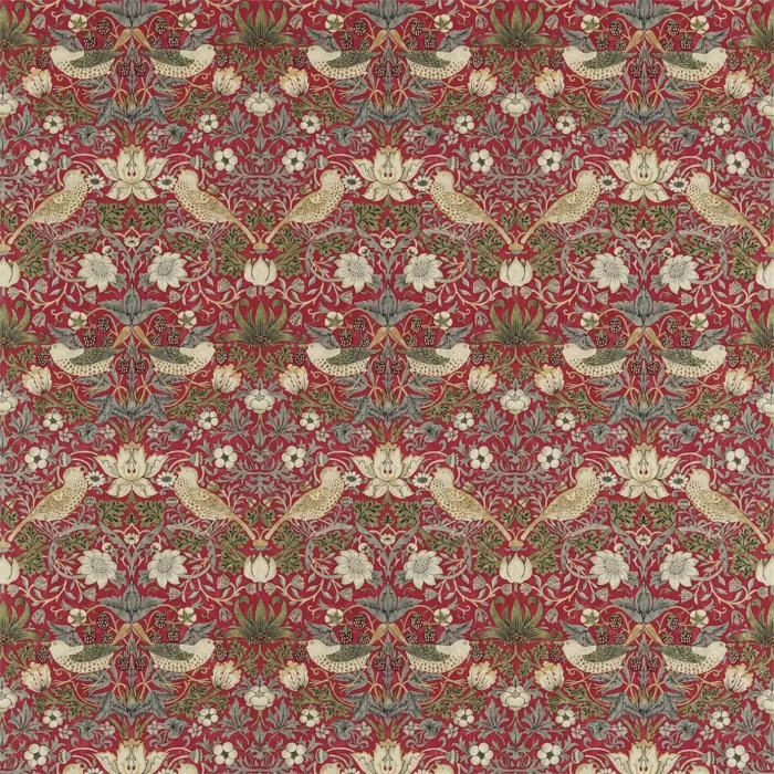 Strawberry Thief Fabric - Crimson / Slate swatch