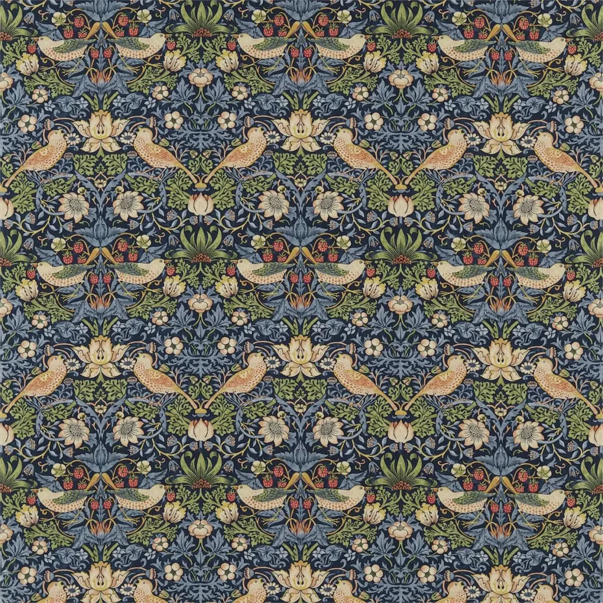 Strawberry Thief Fabric - Indigo / Mineral by blue animal cotton fabric from William Morris & Co
