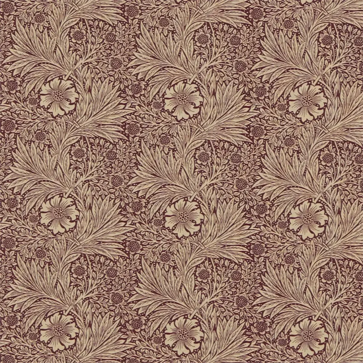 Marigold Fabric - Brick / Manilla by red botanical linen fabric from William Morris & Co