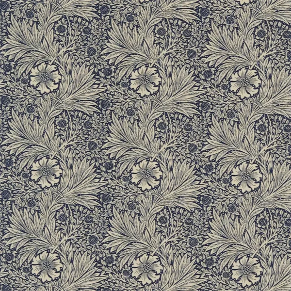 Marigold Fabric - Indigo / Linen by blue botanical linen fabric from William Morris & Co