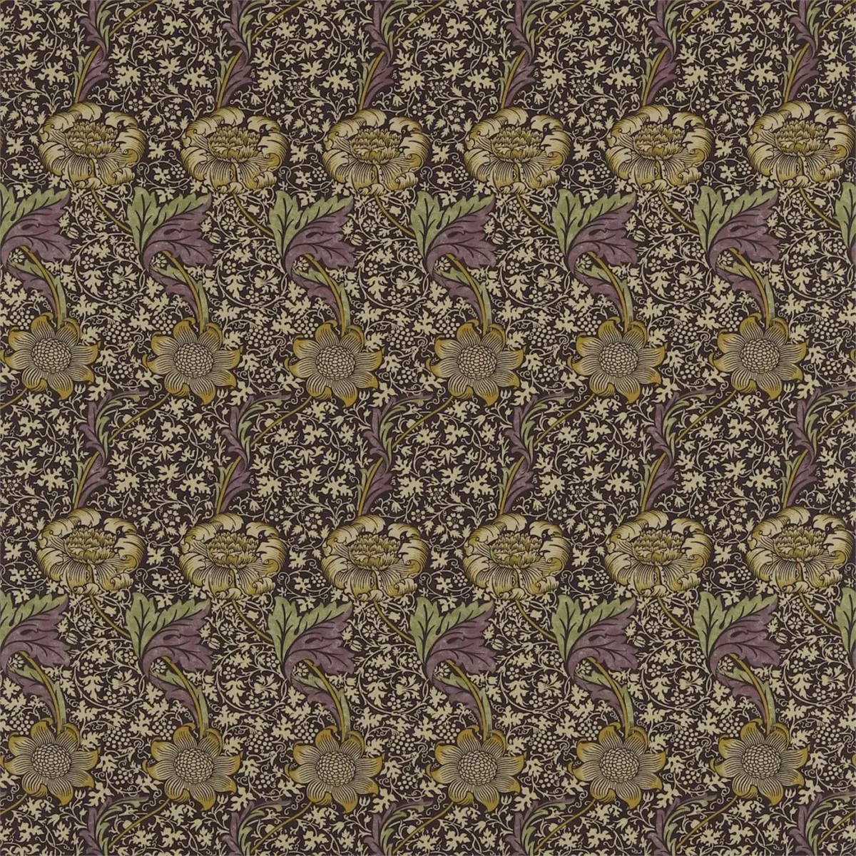 Kennet Fabric - Grape / Gold by purple botanical linen fabric from William Morris & Co