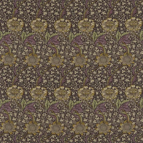 Kennet Fabric - Grape / Gold by purple botanical linen fabric from William Morris & Co