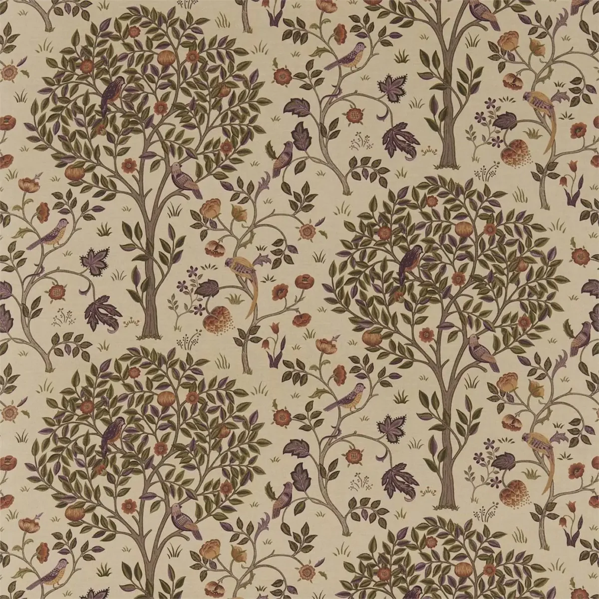 Kelmscott Tree Fabric - Mulberry / Russet by green animal linen fabric from William Morris & Co