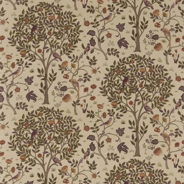 Kelmscott Tree Fabric - Mulberry / Russet swatch