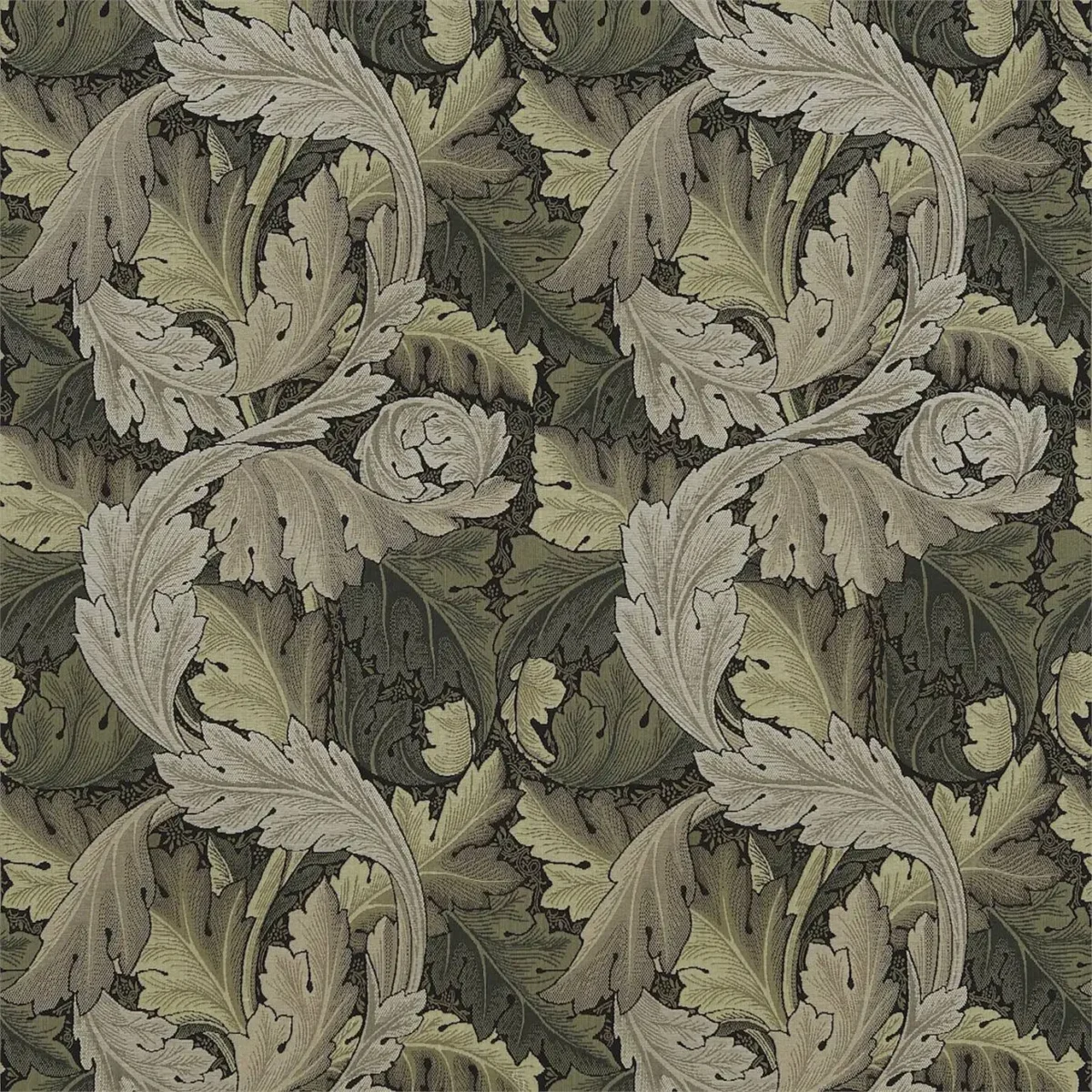 Acanthus Tapestry Fabric - Forest / Hemp by black-grey botanical cotton fabric from William Morris & Co