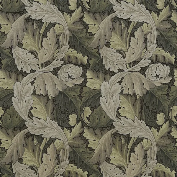 Acanthus Tapestry Fabric - Forest / Hemp by black-grey botanical cotton fabric from William Morris & Co