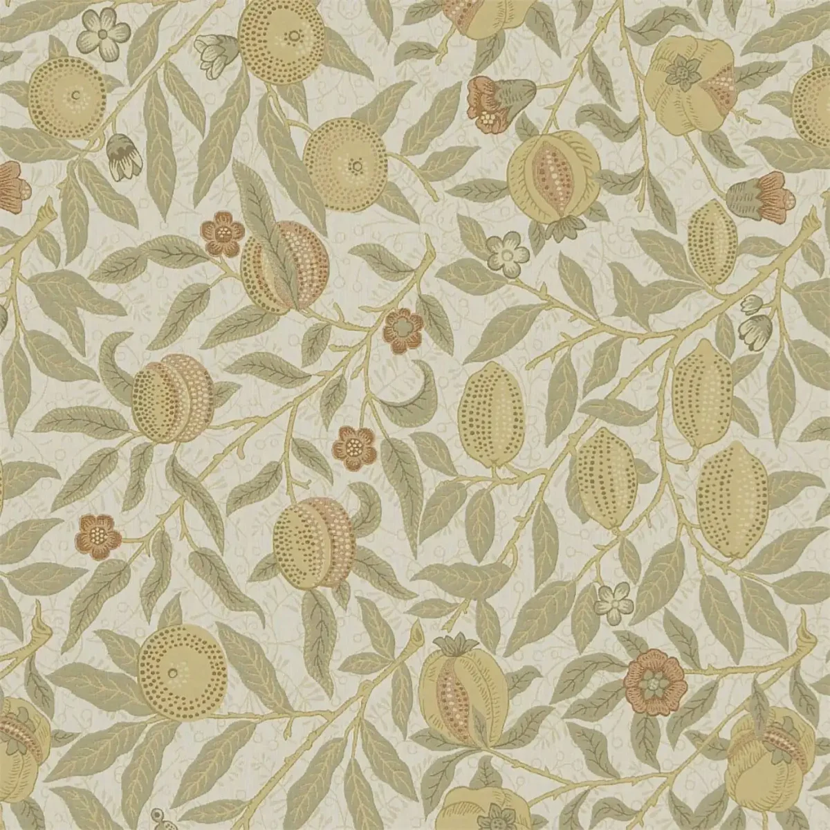 Fruit Fabric - Parchment / Bayleaf by neutral botanical cotton fabric from William Morris & Co