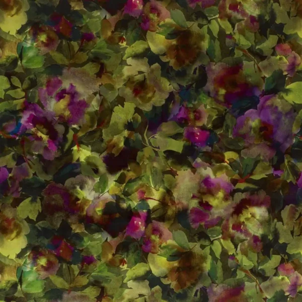 Surimono Fabric - Berry by green botanical velvet-chenille fabric from Designers Guild