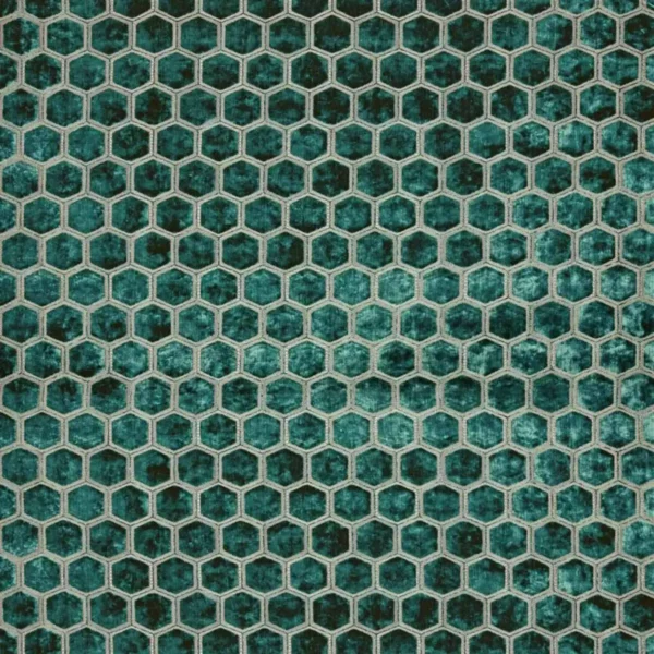 Manipur Fabric - Azure by green geometric velvet-chenille fabric from Designers Guild