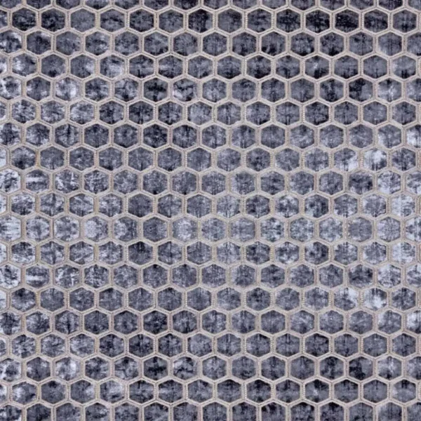 Manipur Fabric - Graphite by black-grey geometric velvet-chenille fabric from Designers Guild