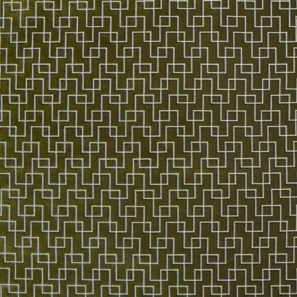 green geometric velvet-chenille fabric from Designers Guild