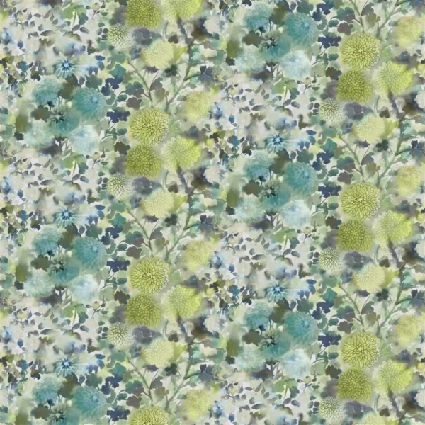 Japonaiserie Fabric - Azure by green botanical linen fabric from Designers Guild