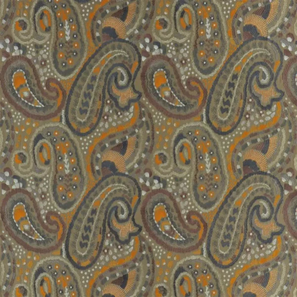 Uchiwa Fabric - Ochre by brown botanical embroideried fabric from Designers Guild