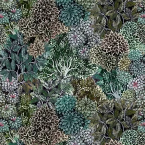 green botanical velvet-chenille fabric from Designers Guild