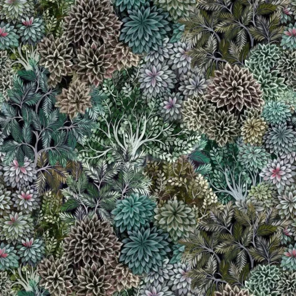 green botanical velvet-chenille fabric from Designers Guild