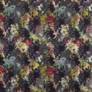 black-grey botanical velvet-chenille fabric from Designers Guild