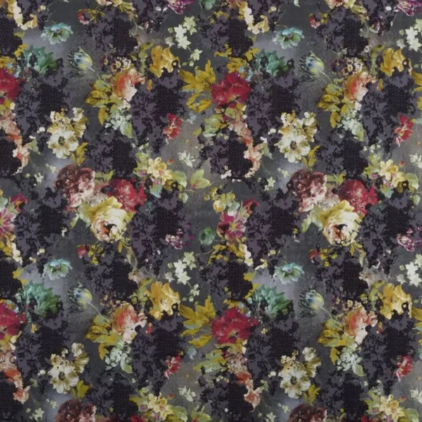 Florenza Fabric - Damson by black-grey botanical velvet-chenille fabric from Designers Guild