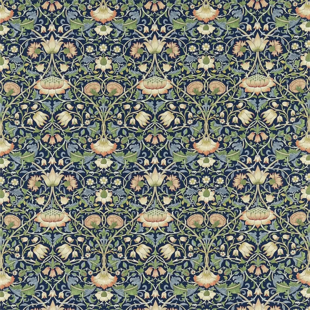 Lodden Fabric - Indigo / Mineral by blue botanical cotton fabric from William Morris & Co