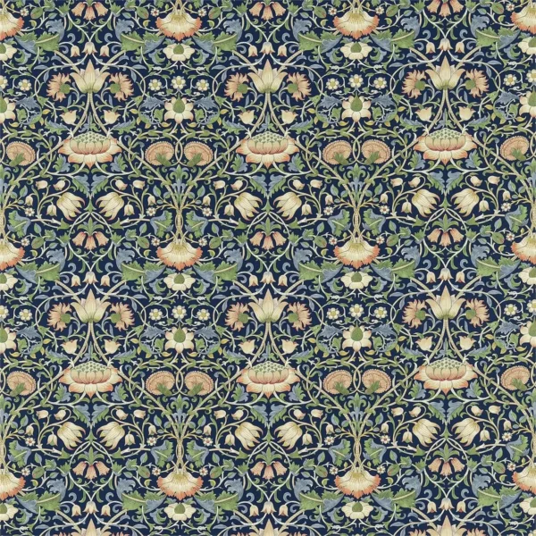 Lodden Fabric - Indigo / Mineral by blue botanical cotton fabric from William Morris & Co