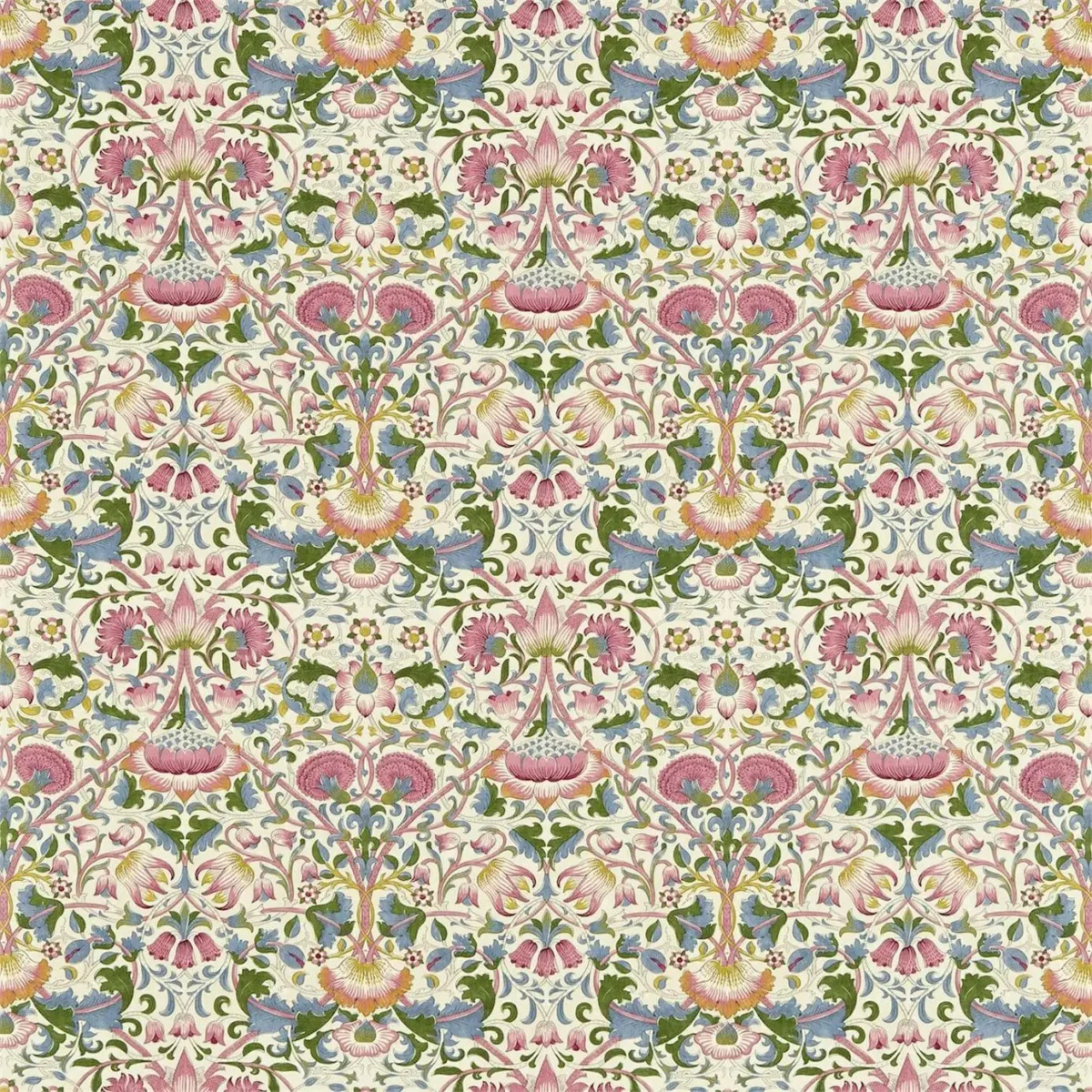 Lodden Fabric - Blush / Woad by blue botanical cotton fabric from William Morris & Co
