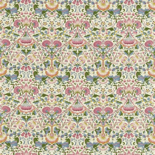 Lodden Fabric - Blush / Woad by blue botanical cotton fabric from William Morris & Co