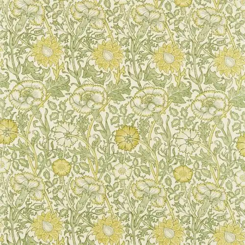 Pink & Rose Fabric - Cowslip / Fennel by green botanical linen fabric from William Morris & Co
