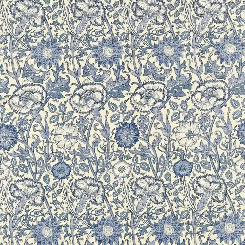 Pink & Rose Fabric - Vellum / Indigo by blue botanical linen fabric from William Morris & Co