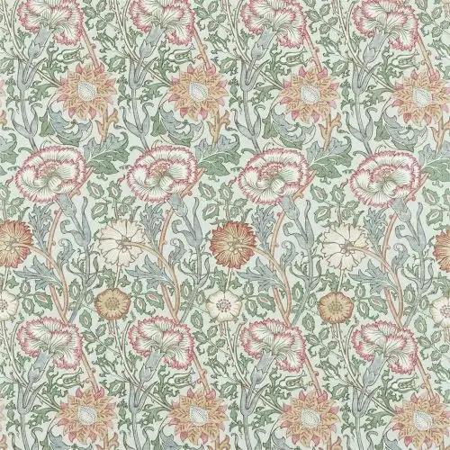 Pink & Rose Fabric - Eggshell / Rose by multicolour botanical linen fabric from William Morris & Co