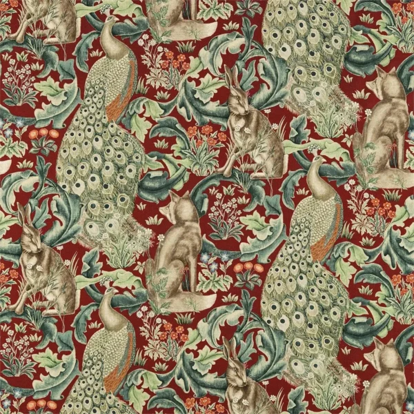 red animal linen fabric from William Morris & Co