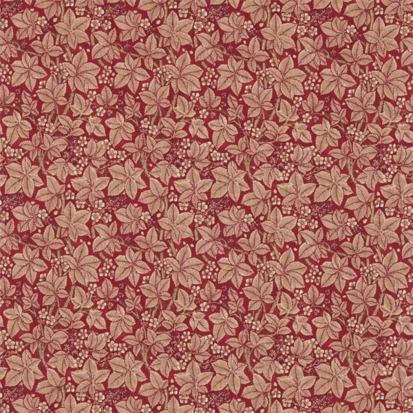 Bramble Fabric - Wine / Thyme by red botanical linen fabric from William Morris & Co