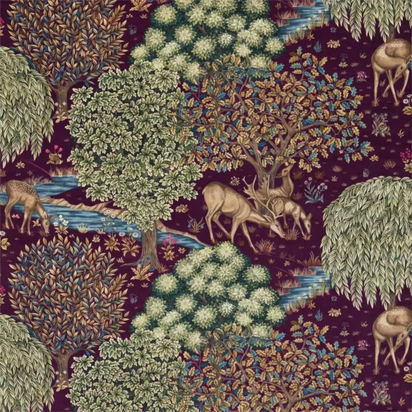 red botanical velvet-chenille fabric from William Morris & Co