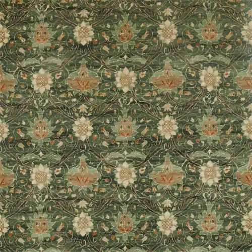 Montreal Velvet Fabric - Forest / Teal by green botanical velvet-chenille fabric from William Morris & Co