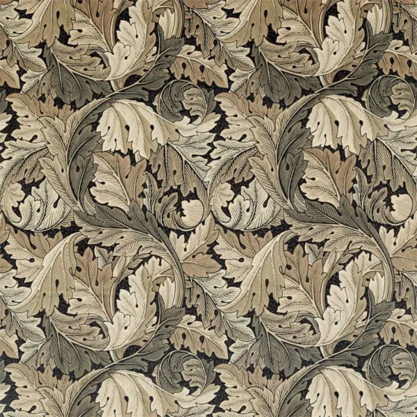 Acanthus Fabric - Charcoal / Grey by black-grey botanical velvet-chenille fabric from William Morris & Co