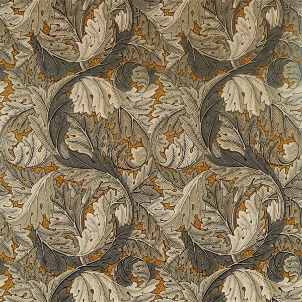 Acanthus Fabric - Mustard / Grey by black-grey botanical velvet-chenille fabric from William Morris & Co