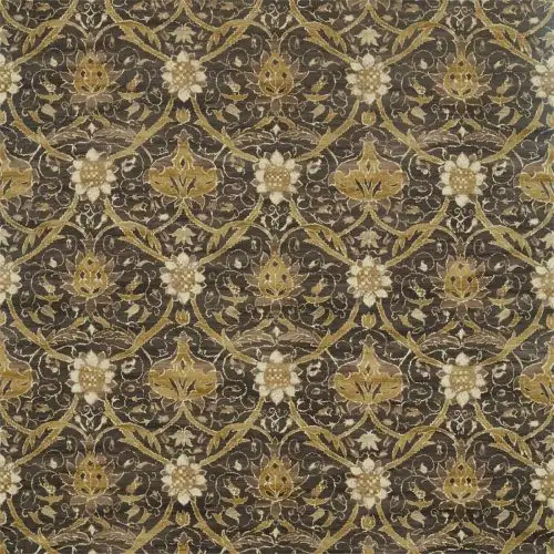 Montreal Fabric - Charcoal / Mustard by black-grey botanical linen fabric from William Morris & Co