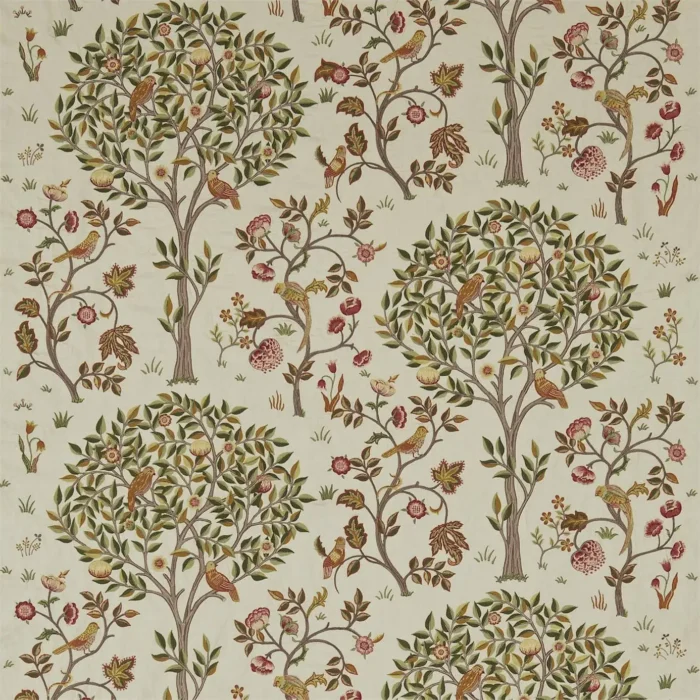 Kelmscott Tree Fabric - Russet / Artichoke swatch