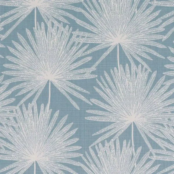 Camansi Fabric - Smoke Blue by black-grey botanical cotton fabric from Romo