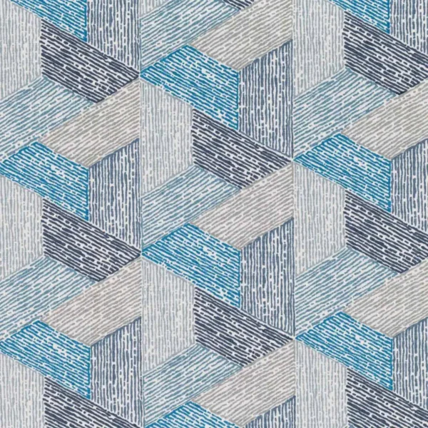 Escher Multi Fabric - Pacific by blue geometric cotton fabric from Romo