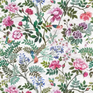 blue botanical linen fabric from Designers Guild