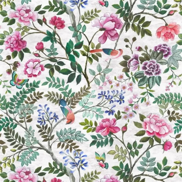 blue botanical linen fabric from Designers Guild