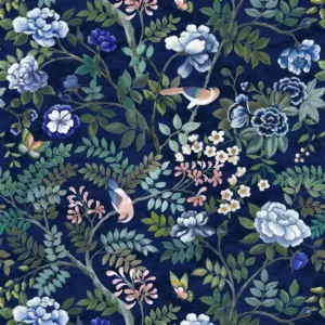 blue botanical printed fabric from Designers Guild