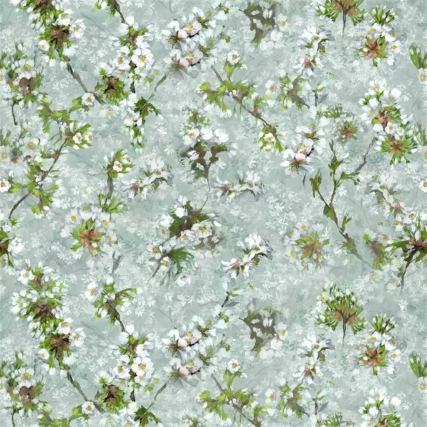 Fleur D'assam Fabric - Platinum by green botanical cotton fabric from Designers Guild