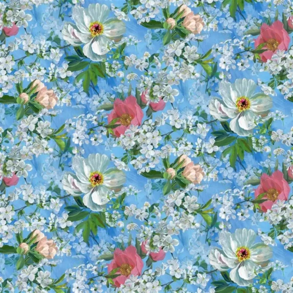 Peony Blossom Fabric - Sky by blue botanical cotton fabric from Designers Guild