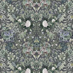 green botanical velvet-chenille fabric from Designers Guild