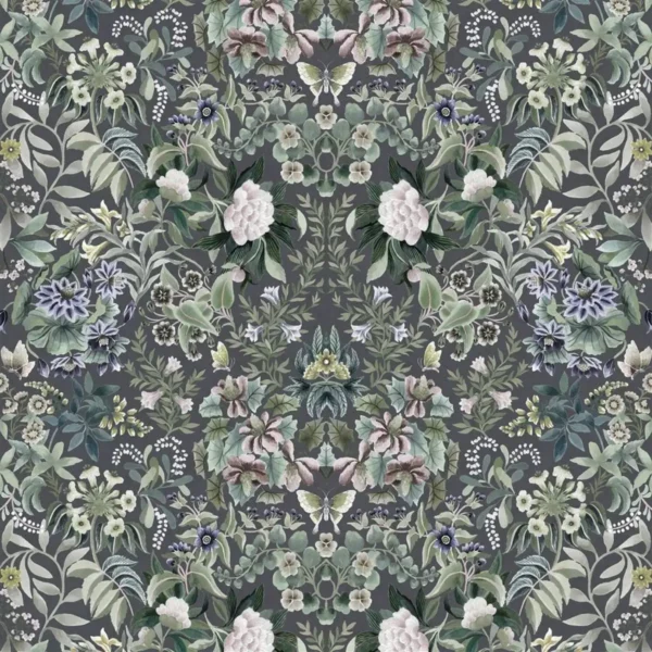 green botanical velvet-chenille fabric from Designers Guild