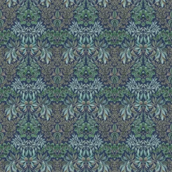 Karakusa Velvet Fabric - Midnight by black-grey botanical velvet-chenille fabric from Designers Guild