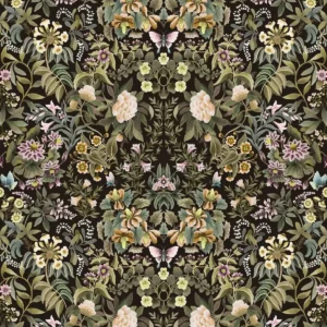 green botanical velvet-chenille fabric from Designers Guild