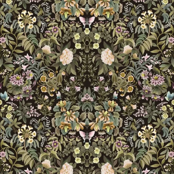 Ikebana Velvet Fabric - Chocolate by green botanical velvet-chenille fabric from Designers Guild