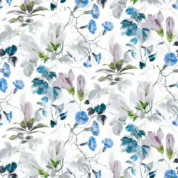 blue botanical cotton fabric from Designers Guild