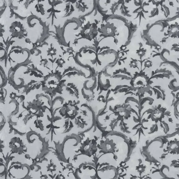 Guerbois Fabric - Charcoal by black-grey traditional printed fabric from Designers Guild